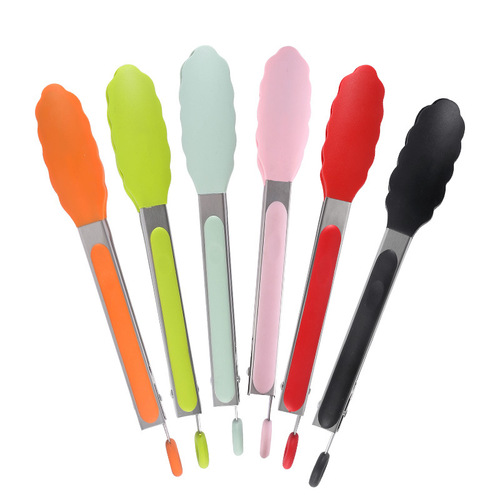 9-inch silicone food tongs thickened stainless steel non-slip handle food tongs barbecue tongs bread tongs cake tongs