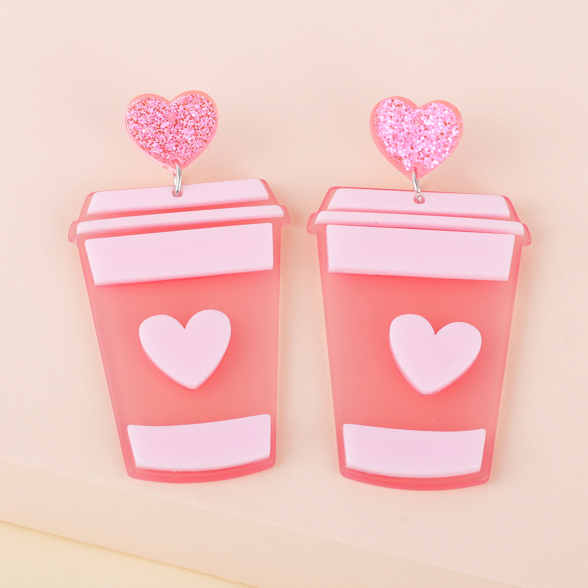 Acrylic Pink Milk Tea Cup Earrings display picture 2