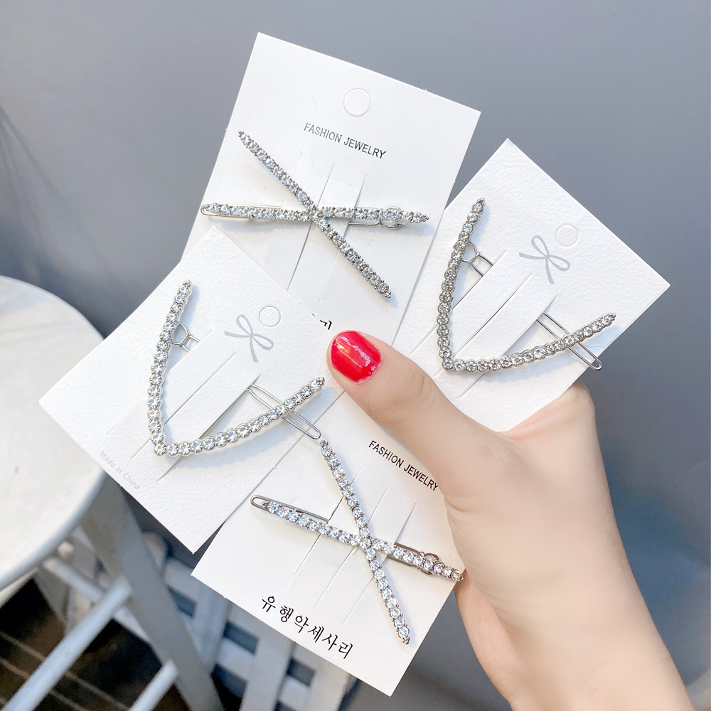 Alloy Diamond V-shaped X-shaped Hairpin display picture 1