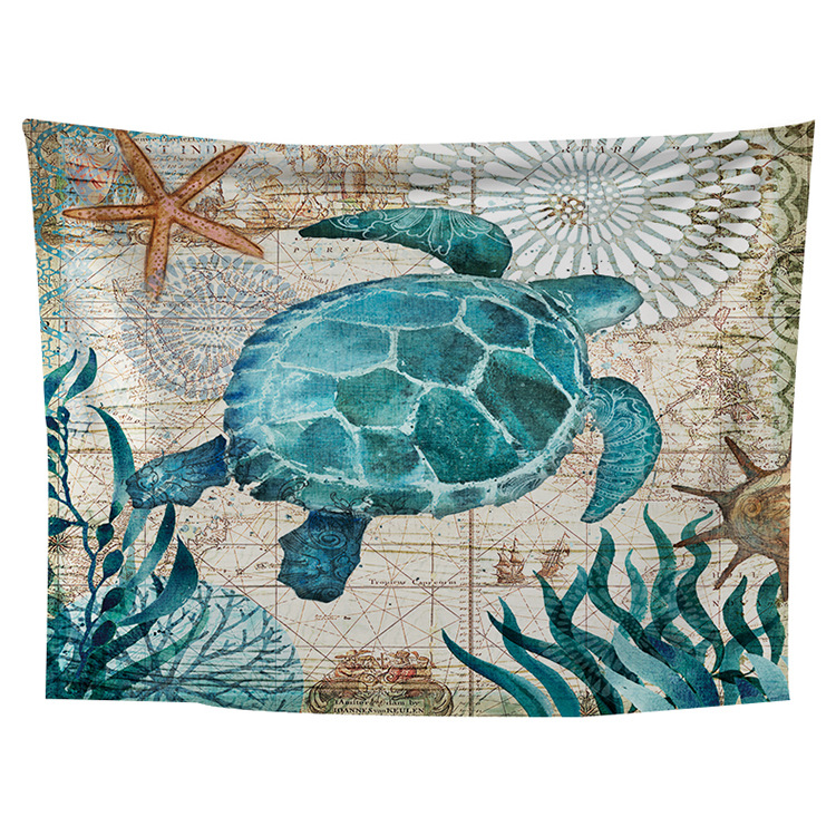 定制亚马逊海底复古蓝色海洋生物挂毯 定制家居客厅装饰挂布挂毯