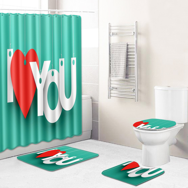 Factory innovation warm heart bathroom suit toilet floor mat shower curtain bath towel one-piece batch e-commerce one-click delivery