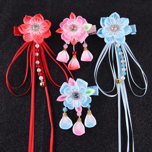 chinese hanfu hair accessory for girls Chinese hand made double layer peach blossom edge clip with horsetail clip