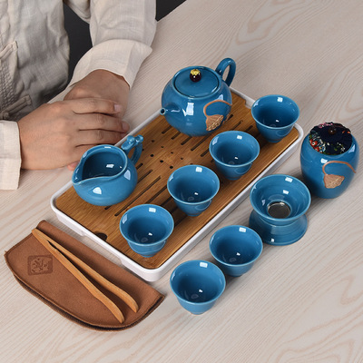 找工廠功夫茶具便捷攜帶蓮蓬旅行茶具套裝陶瓷茶具旅行包批發
