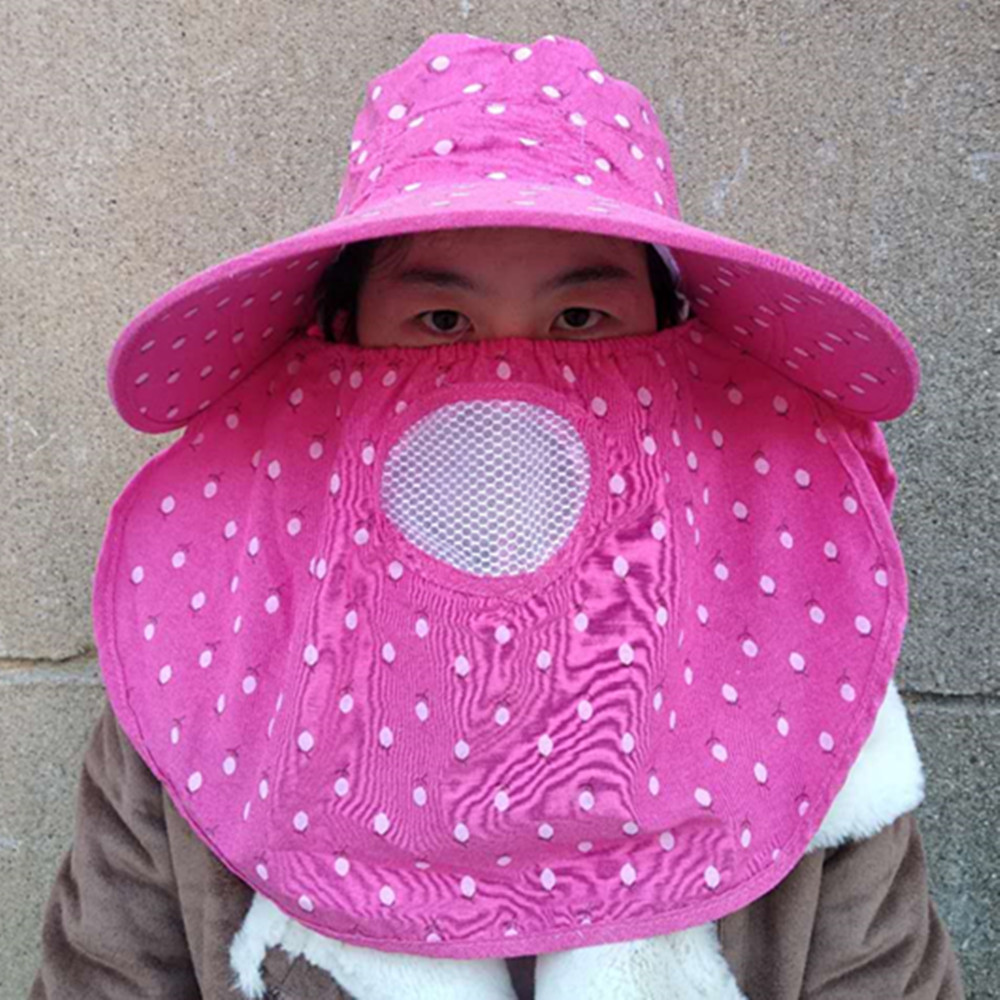 帽子女夏櫻桃棉麻防曬帽遮陽帽電動車出遊太陽帽采茶帽遮臉防飛沫