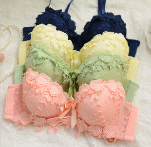 Heart to Heart Japanese and Korean Style Gathered Student Bra Set Cute Sexy Lace Side Collapsed Girls' Underwear Panties
