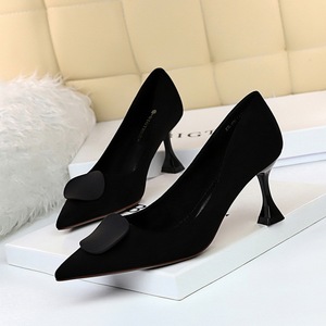282-A1 han edition retro cat with suede shallow mouth pointed sexy show thin pedicure pure color round buckle high doc