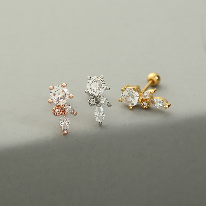 Fashion Moon Copper Ear Studs Inlay Zircon Copper Earrings 1 Piece