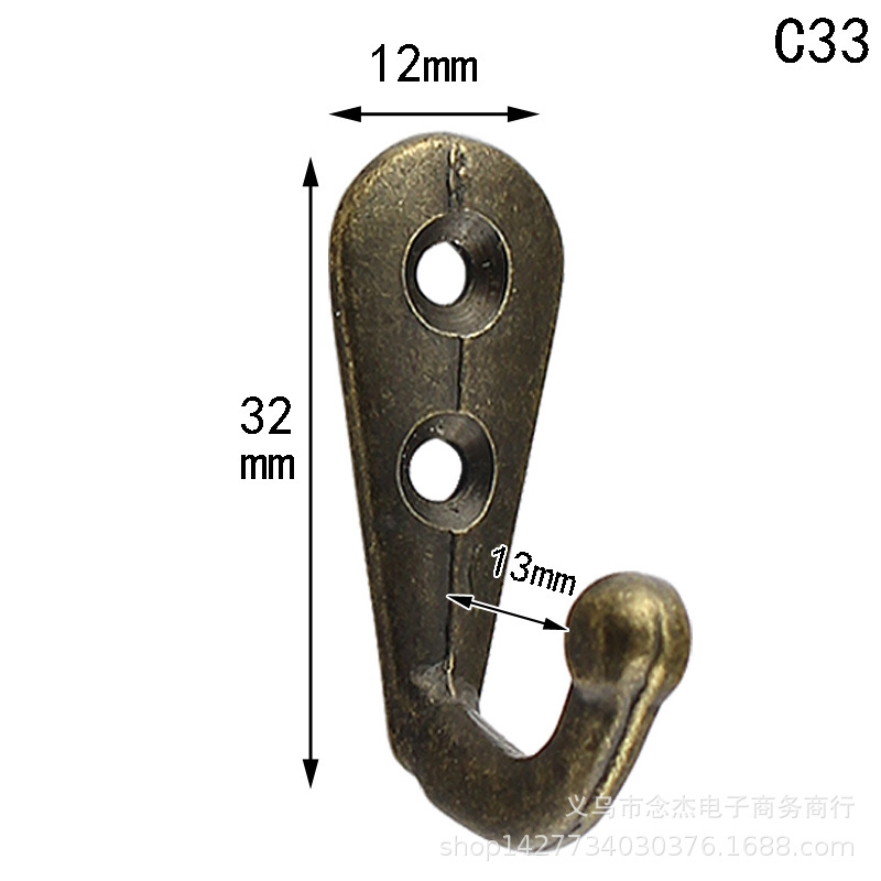 跨境专供【10个钩+20个螺丝装】小挂衣钩单钩金仿古钩挂合金挂钩