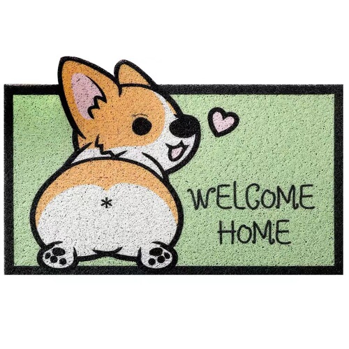 Cartoon Corgi entry floor mats, stain-resistant foot mats, door carpets, non-slip living room, bedroom bedside wire coil mats