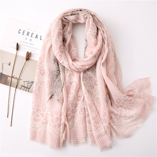Age-reducing cotton and linen feel scarf for women, spring and autumn, Korean version, versatile, feather, plain pattern, long gauze scarf, shawl for women