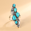 Natural water, turquoise fashionable retro design ring with stone, wish, European style