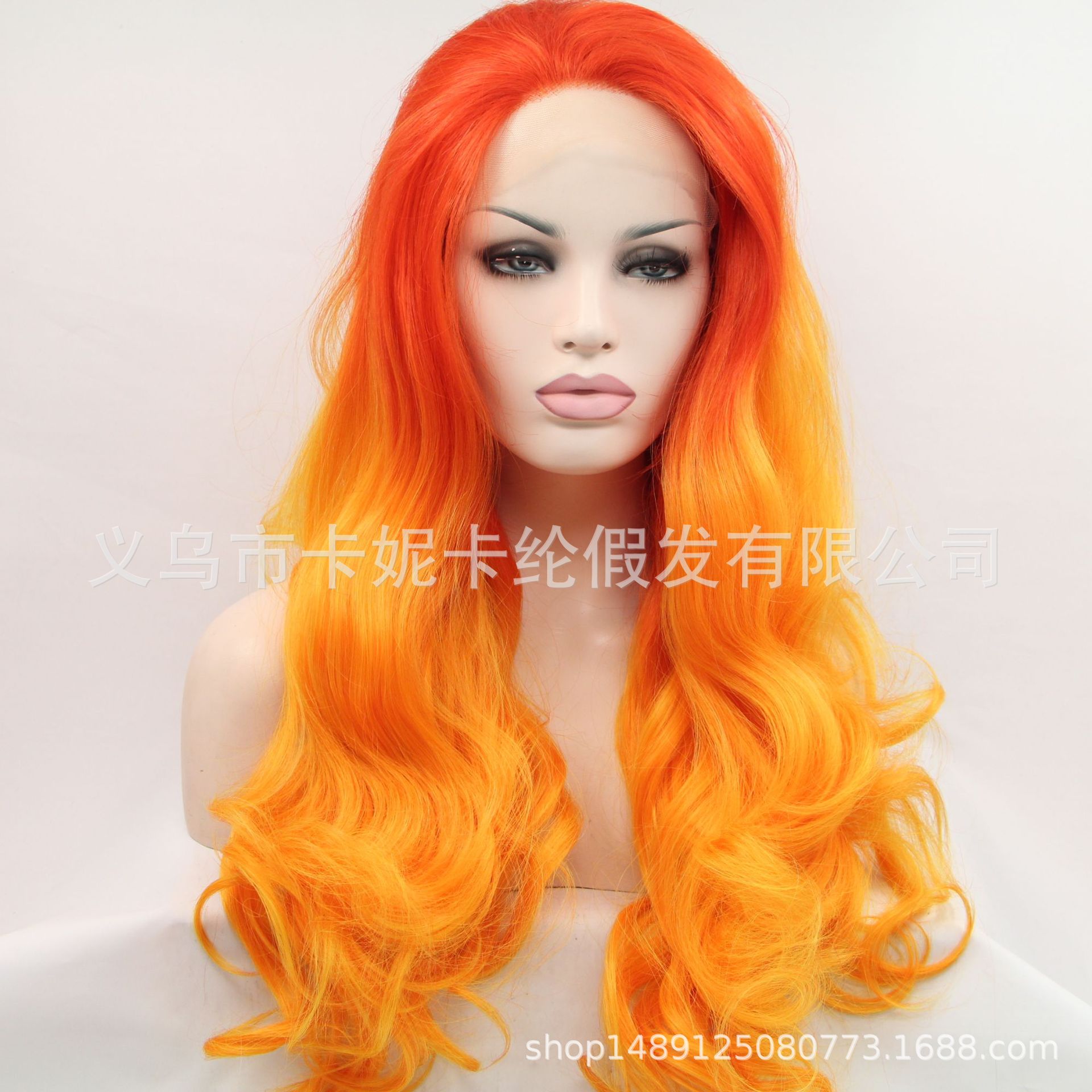 Peluca de moda de encaje ondulado rizado largo de 2 colores de moda europea y americana en stock