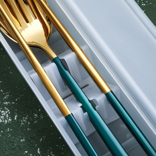 304不锈钢叉勺筷三件便捷餐具套装 学生户外公勺公筷礼品LOGO印刷