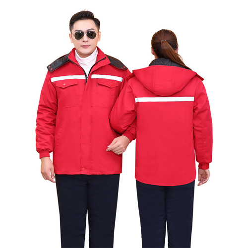 Factory wear-resistant machine repair labor protection work clothes. Winter work clothes for men with SLR and double reflective strips. Thickened cotton clothes can be customized.