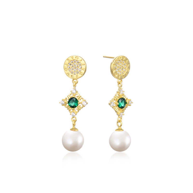 Japonés y coreano s925 plata circón pendientes mujeres luz lujo elegante perla pendientes moda cristal joyería de una sola pieza de entrega