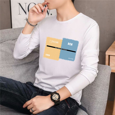 长袖t恤男圆领潮牌潮流黑白色春秋季内搭打底衫男士秋衣2020新款