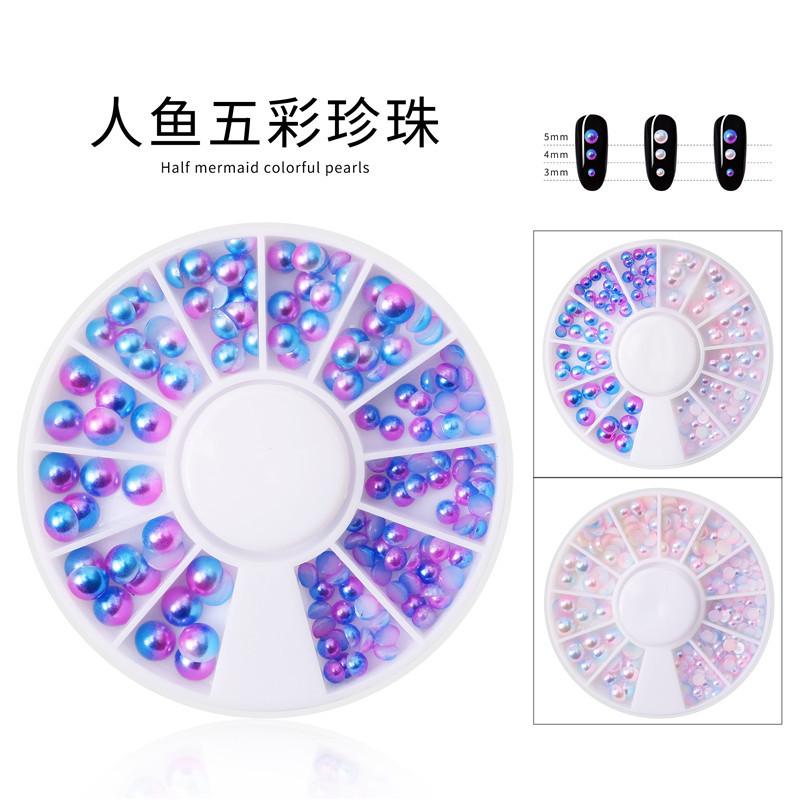 Cruz-frontera decoración de uñas sirena gradiente de color mágico perla diamante placa media superficie perla joyería de uñas