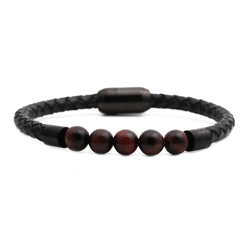 stainless steel magnetic buckle leather beaded bracelets