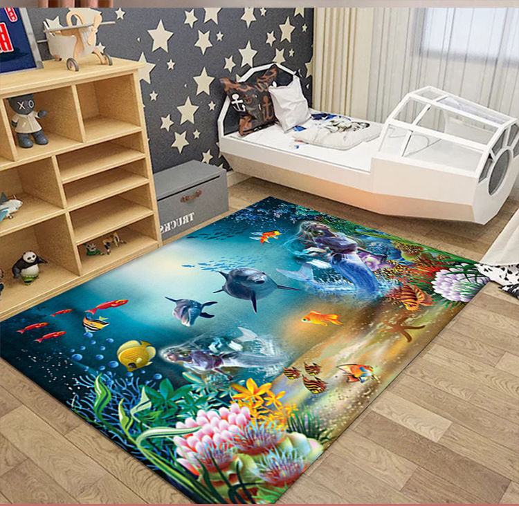 水晶绒印花地毯,3D地垫,海洋地毯,卧室床边毯,客厅茶几垫,入户门垫脚垫