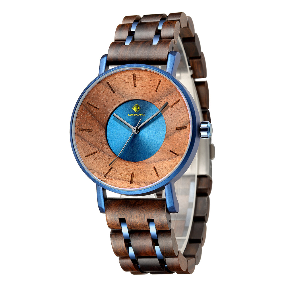 Kunhuang nuevo reloj de aleación de madera hombres moda curva superficie transfronteriza personalidad impermeable reloj de cuarzo Relojes