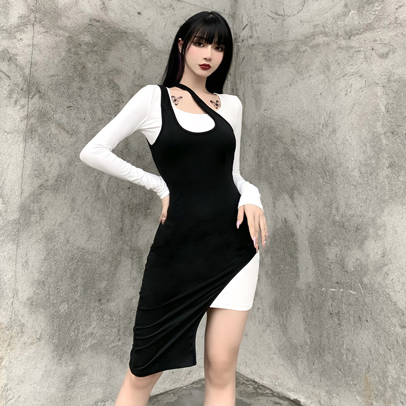 new casual sling slanting hem dress  NSXE38669