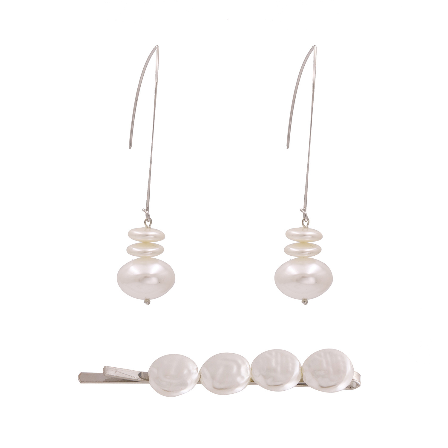 Fashion Hairpin Earrings Set Pearl Word Clip C-shaped Pearl Hairpin Earrings Wholesale display picture 2