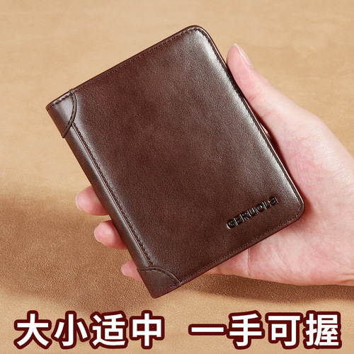Factory direct selling men's wallet genuine leather wallet driver's license wallet short men's cowhide ultra-thin boys wallet
