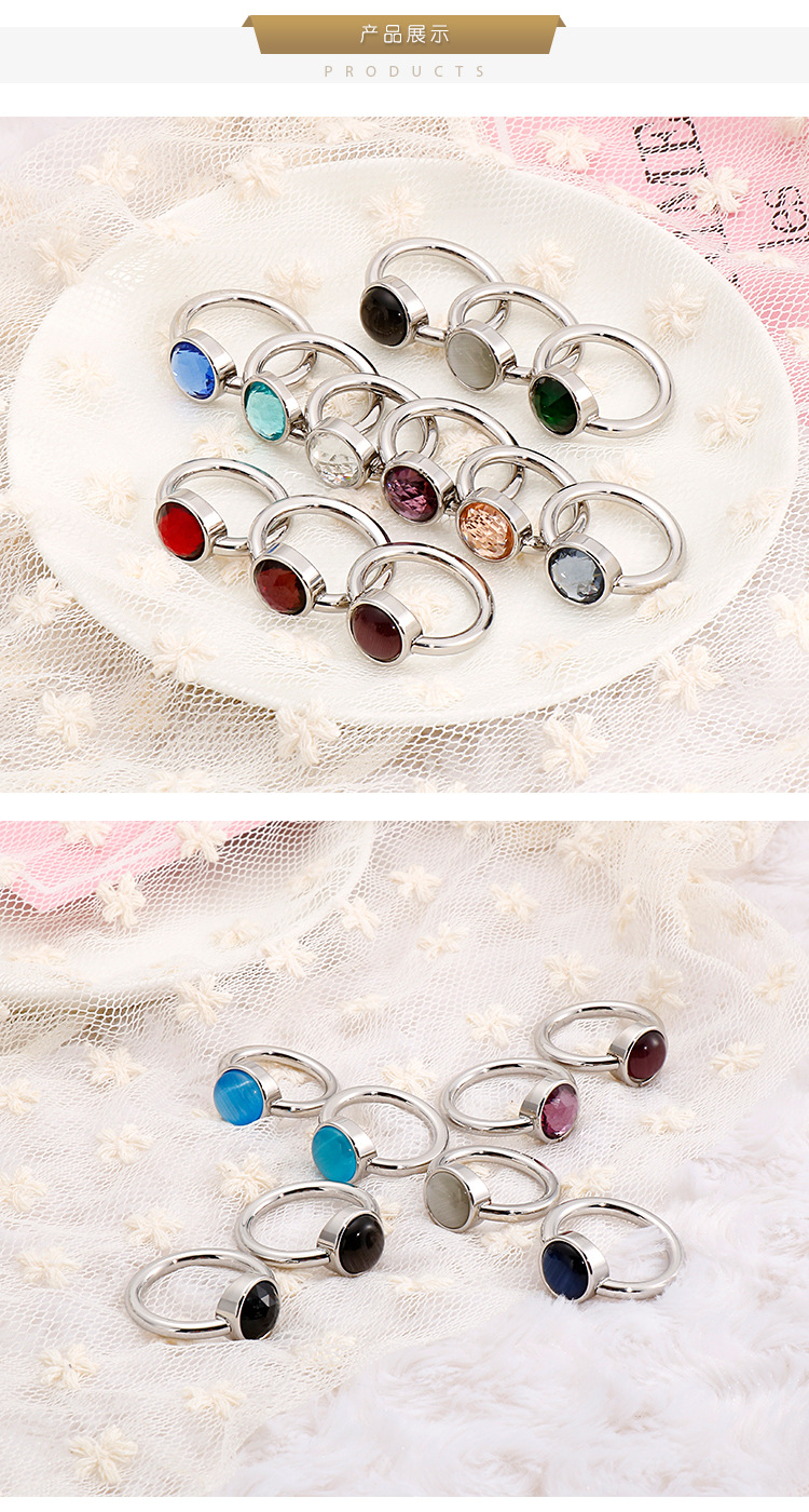 6g Weight Festival Occasion 304 Stainless Steel Material Round Pattern Women'S Gender Polishing Craft Sky Blue, Grey, White, Purple, Red, Green, Blue, Black Color Titanium Steel Polishing Geometric 3