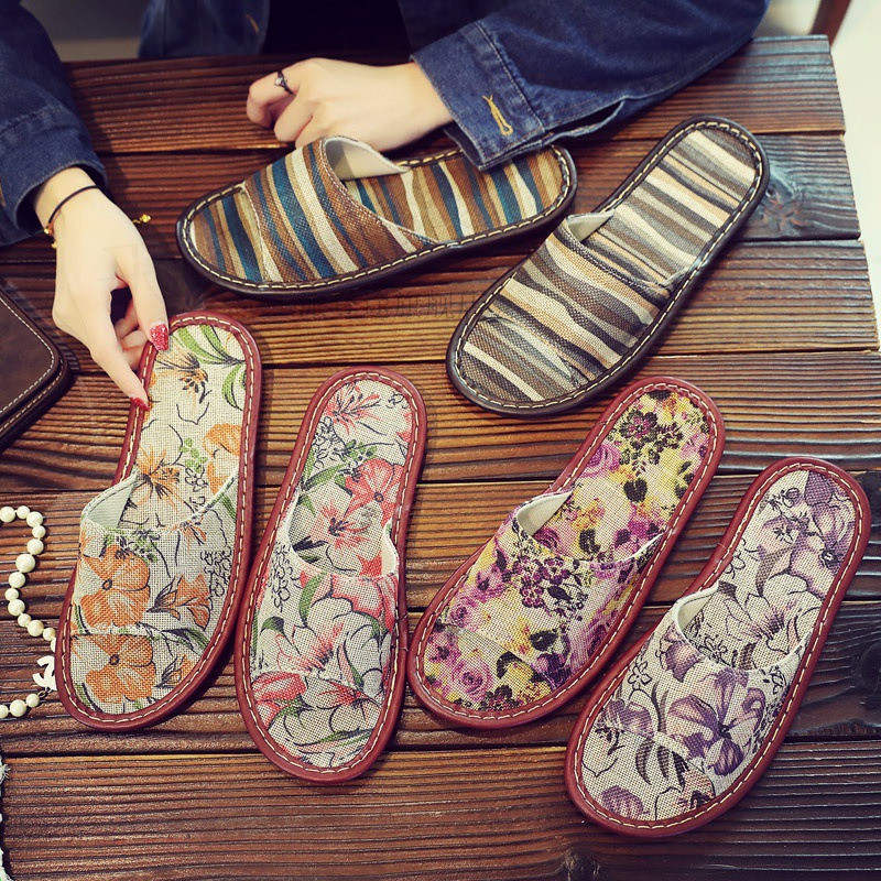 summer Flax slipper Home men and women lovers household sandals  summer The thickness of the bottom indoor Home Furnishing Wood floor non-slip