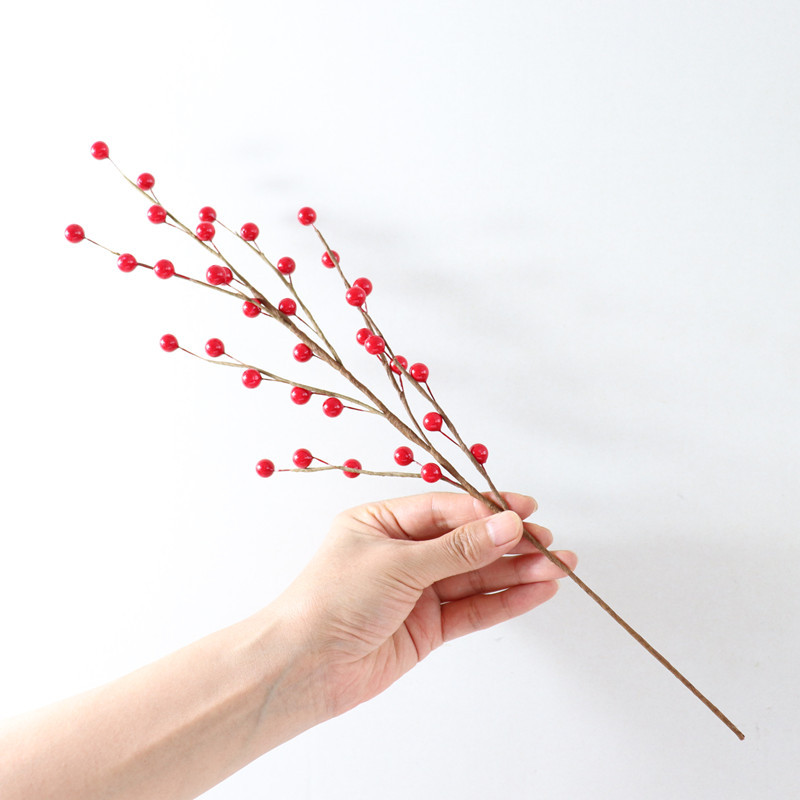 Christmas Berry Branch simulation Red berries Botany Flower art Home Furnishing Wedding celebration DIY Decoration desktop decorate 35 Red berries