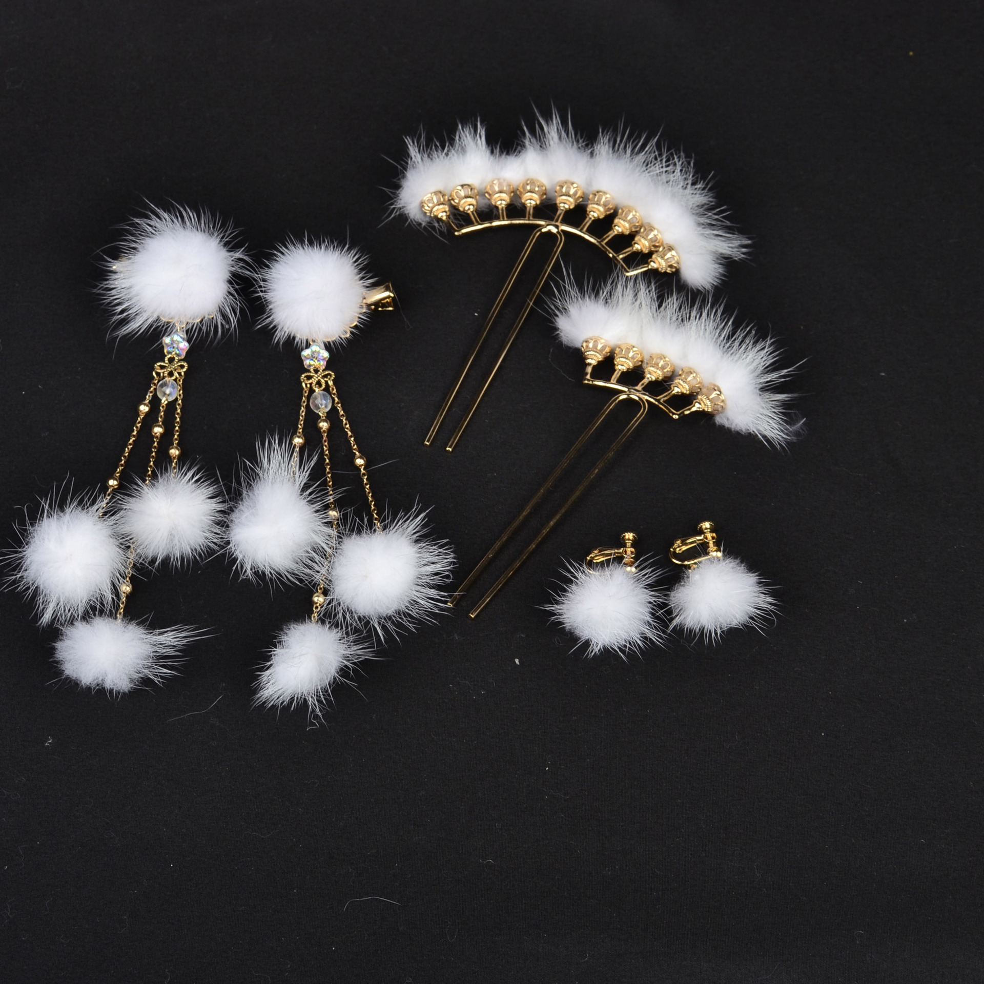 winter Antiquity Hairdressing Hairy Hairpin Fur Ball Hairpin Hanfu Headdress Pearl Accessories goods in stock wholesale