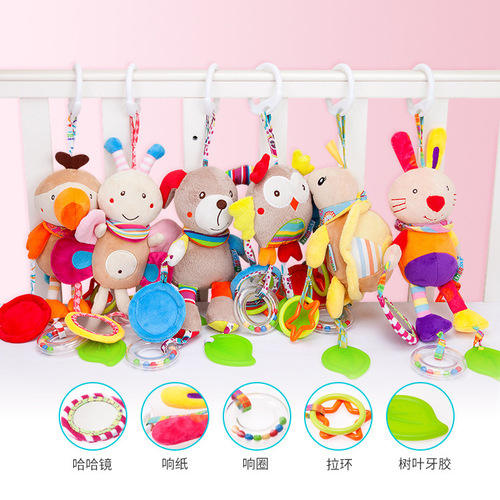 Newborn sound rattle car hanging toy crib bell plush soothing 6-month-old baby toy cross-border