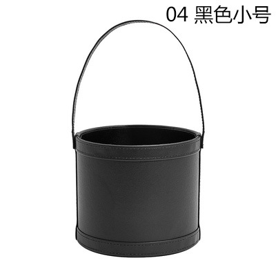 Cubo de cuero de diseño floral de arreglo de flores secas de alta gama Cubo de cuero portátil redondo con flores que abren caja de regalo de cebada