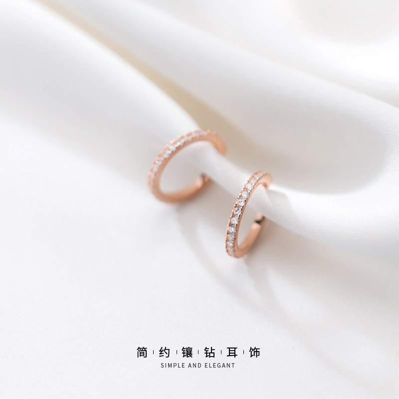 Eloch s925 clip de orejas de plata para mujeres coreanas estilo de lujo simple ligero estilo de perforación de fila pequeña orejas sin agujeros de orejas G6923