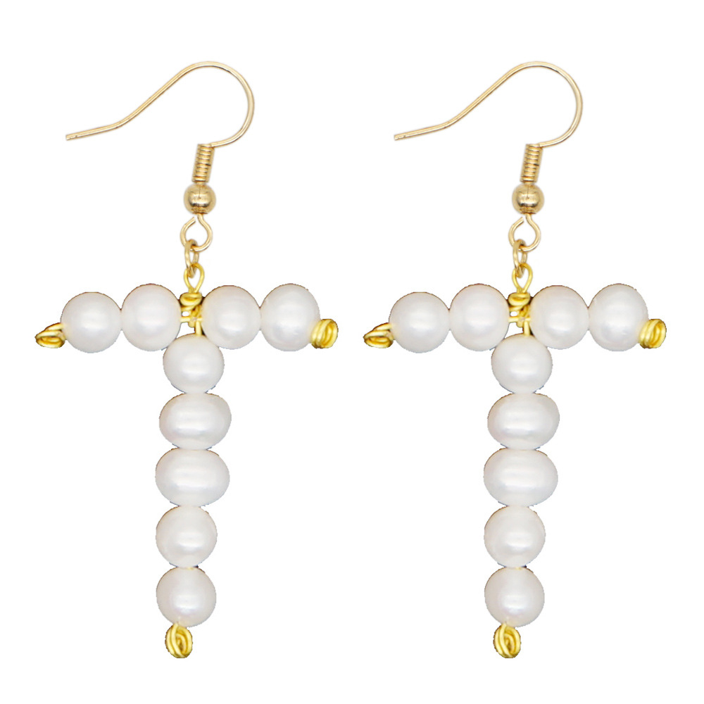 Woven  Letter  Fashion Baroque Natural Freshwater Pearl Earrings Wholesale display picture 12