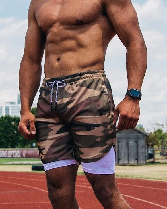 Muscle Brother férfi nyári sport szabadidős futó fitnesz gyorsan száradó, rugalmas, kétrétegű rövidnadrág_voghion.com