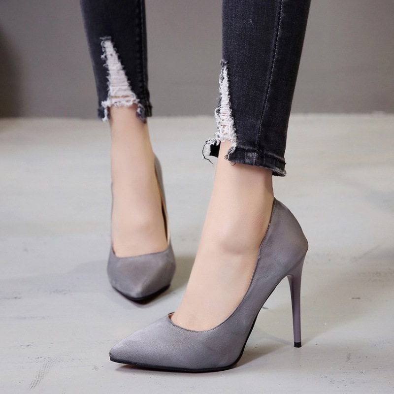 Black Suede High Heels Pointed Stiletto Career Interview Women Single Shoes Nightclub Lady shoes