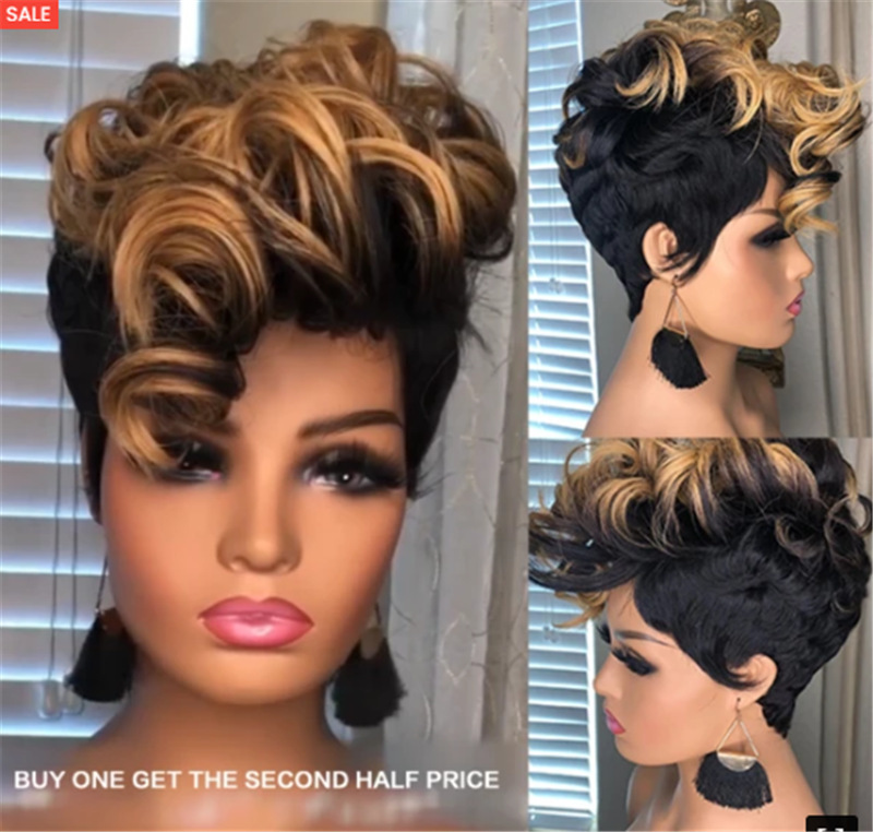 Wig lady African small curl dye short curl false head cover button net high temperature hair cover