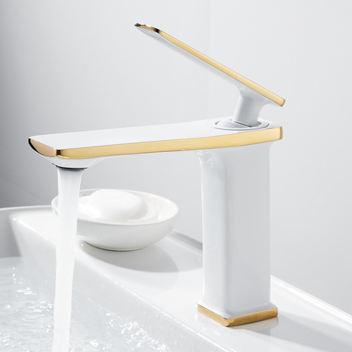 All-copper white and black basin faucet hot and cold toilet bathroom household wash basin wash basin faucet Nordic