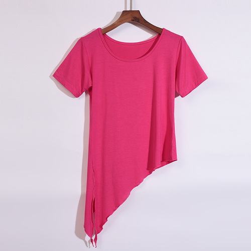 Modern Dance Workout Women Spring Summer Yoga Clothes Modal Training Top with Slits Asymmetrical Dance Top B03