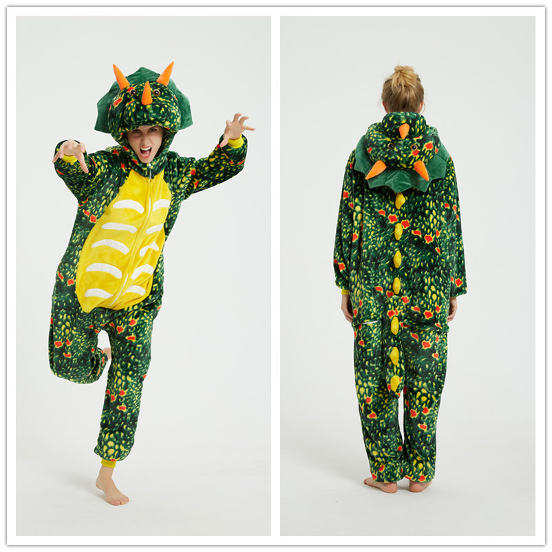 Fábrica al por mayor de franela engrosada animal de dibujos animados Tianma dinosaurio gato Triceratops de una sola pieza pijamas ropa para el hogar Otoño e Invierno