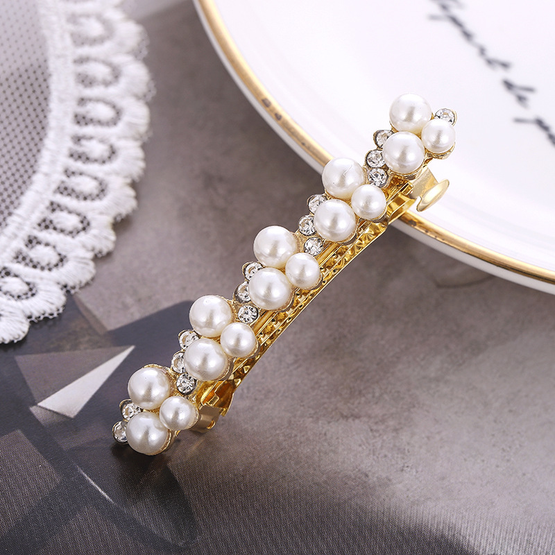 Women's Sweet Solid Color Metal Plating Inlay Artificial Pearls Rhinestones Hair Clip display picture 1