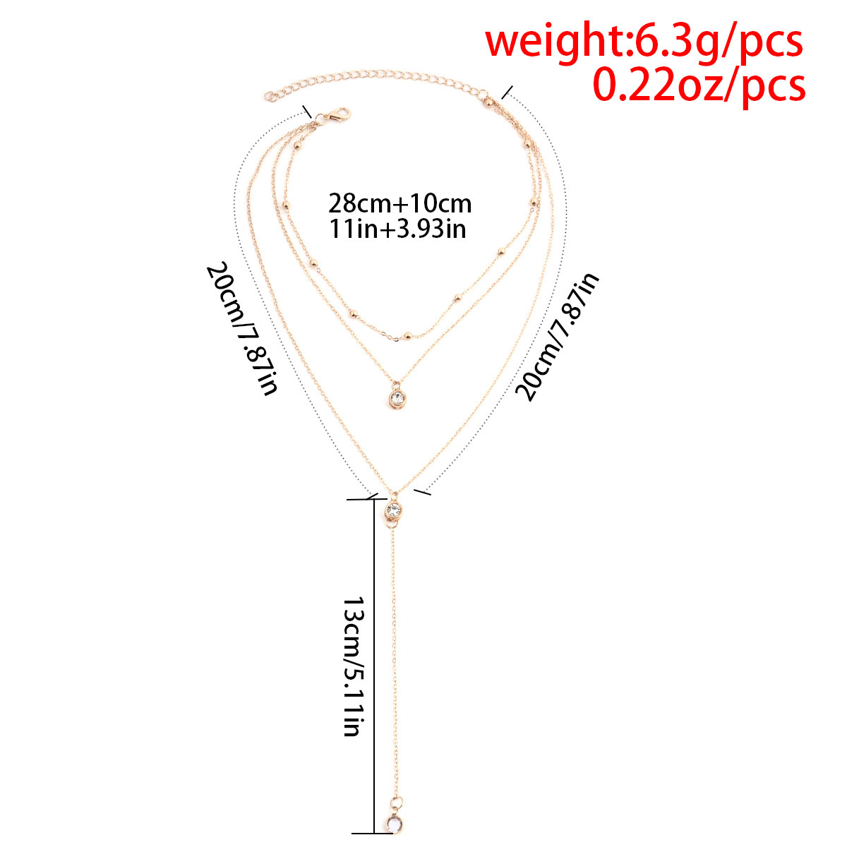 欧美风多层叠戴水钻流苏锁骨链 性感甜酷辣妹圆珠链条金属项链女