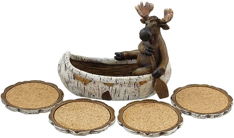 Outdoor moose kayak roller coaster suit creative home decoration resin canoe cork coaster with bracket