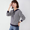 Stripe loose hooded casual T-shirt