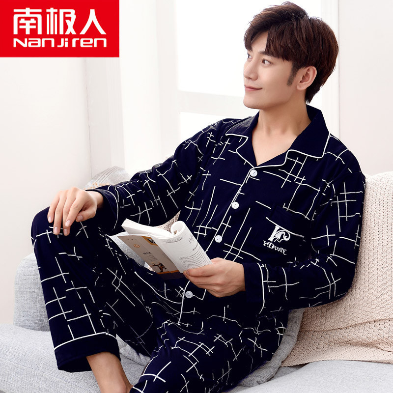 100% algodón primavera y otoño pijamas hombres ropa de abrigo de manga larga más tamaño Otoño e Invierno traje homewear