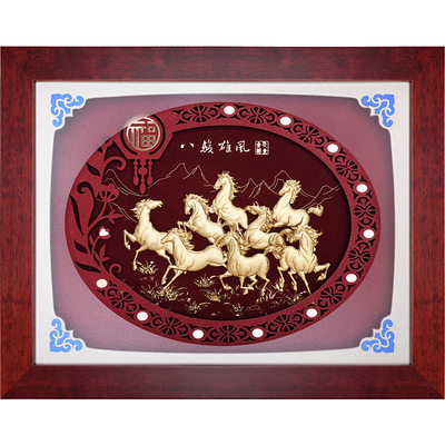 厂家直销金箔画 八骏雄风银行礼品中式装饰画摆件挂画金箔画 批发