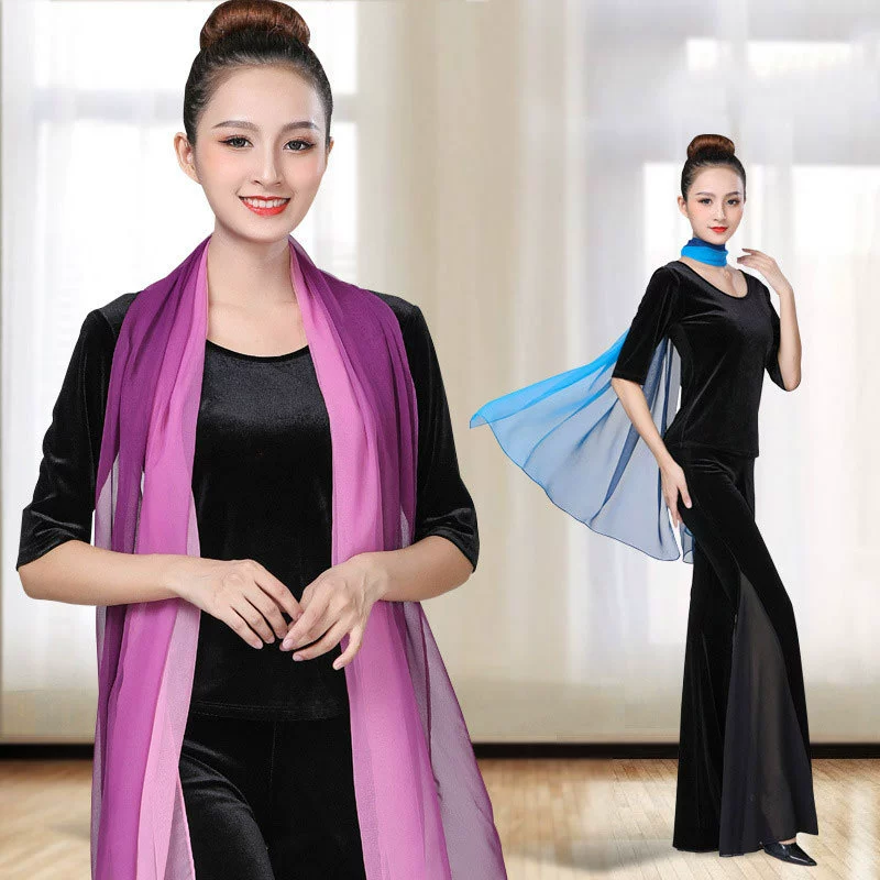 Новая современная танцевальная одежда Одежда для тела Одежда для танцевального стола Костюм для выступлений Тренажерный зал Золотой бархат Утолщенные осенне-зимние волосы