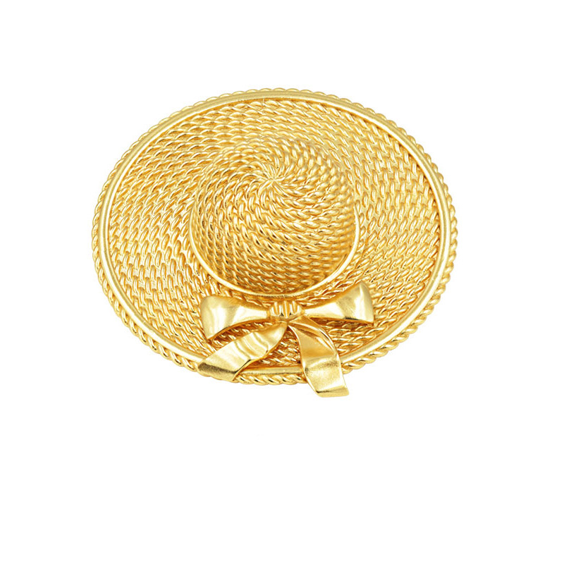 Vintage Straw Hat Pearl Leaf Palace Golden Brooch Wholesale display picture 3