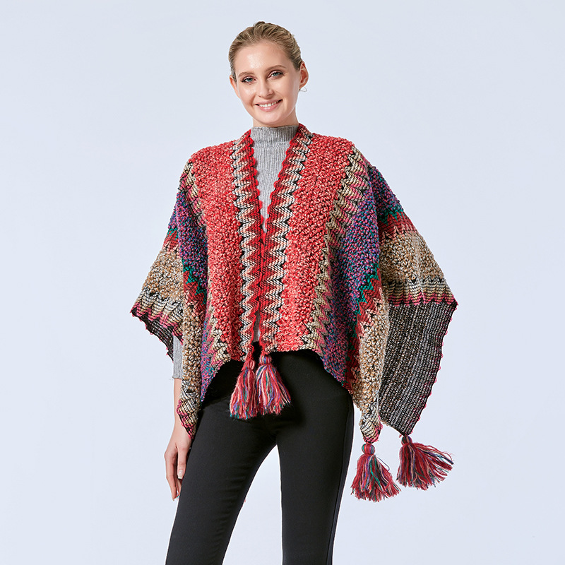 350g Weight Acrylic Fabric Type Daily Occasion V Neck Neckline Loose Version Color Block Pattern Winter, Spring, Autumn Season Women'S Gender Braid Design Vintage Style Style Women'S Vintage Style Color Block Braid 1